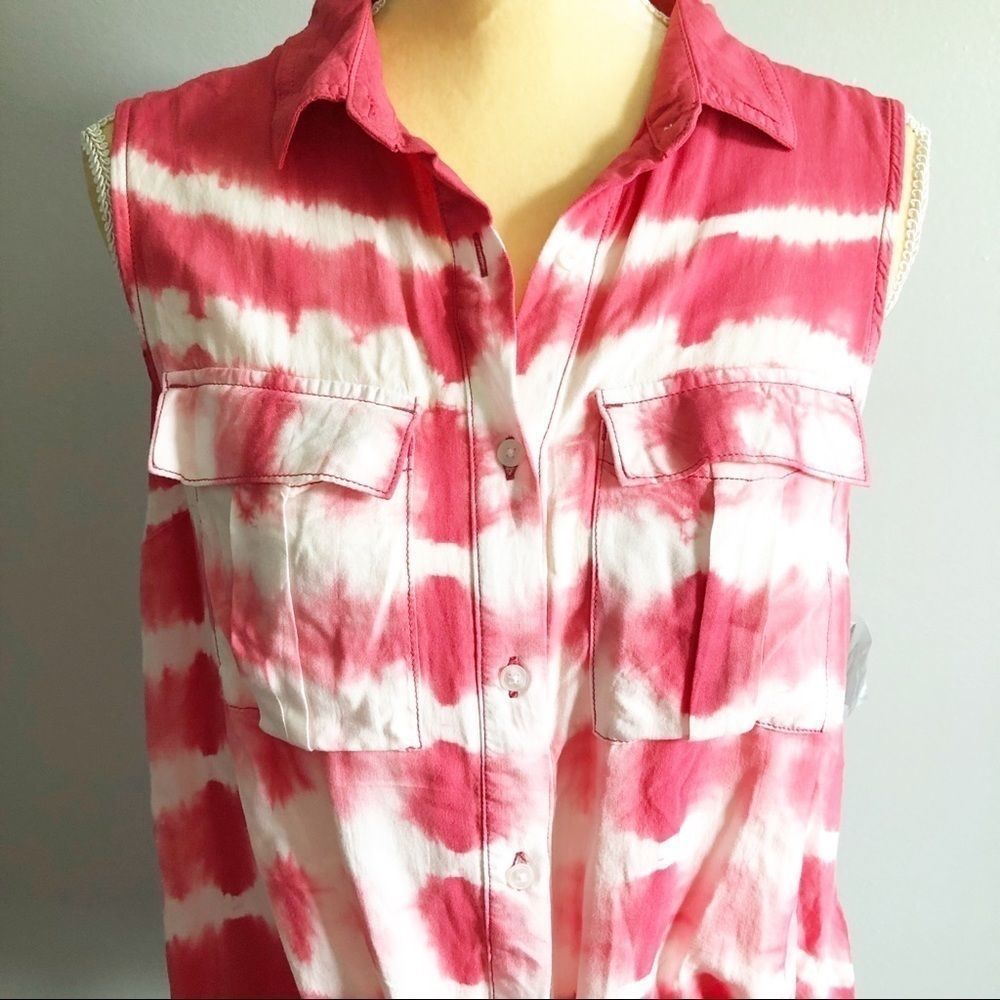 a.n.a. tie dye sleeveless top pink & white size xs